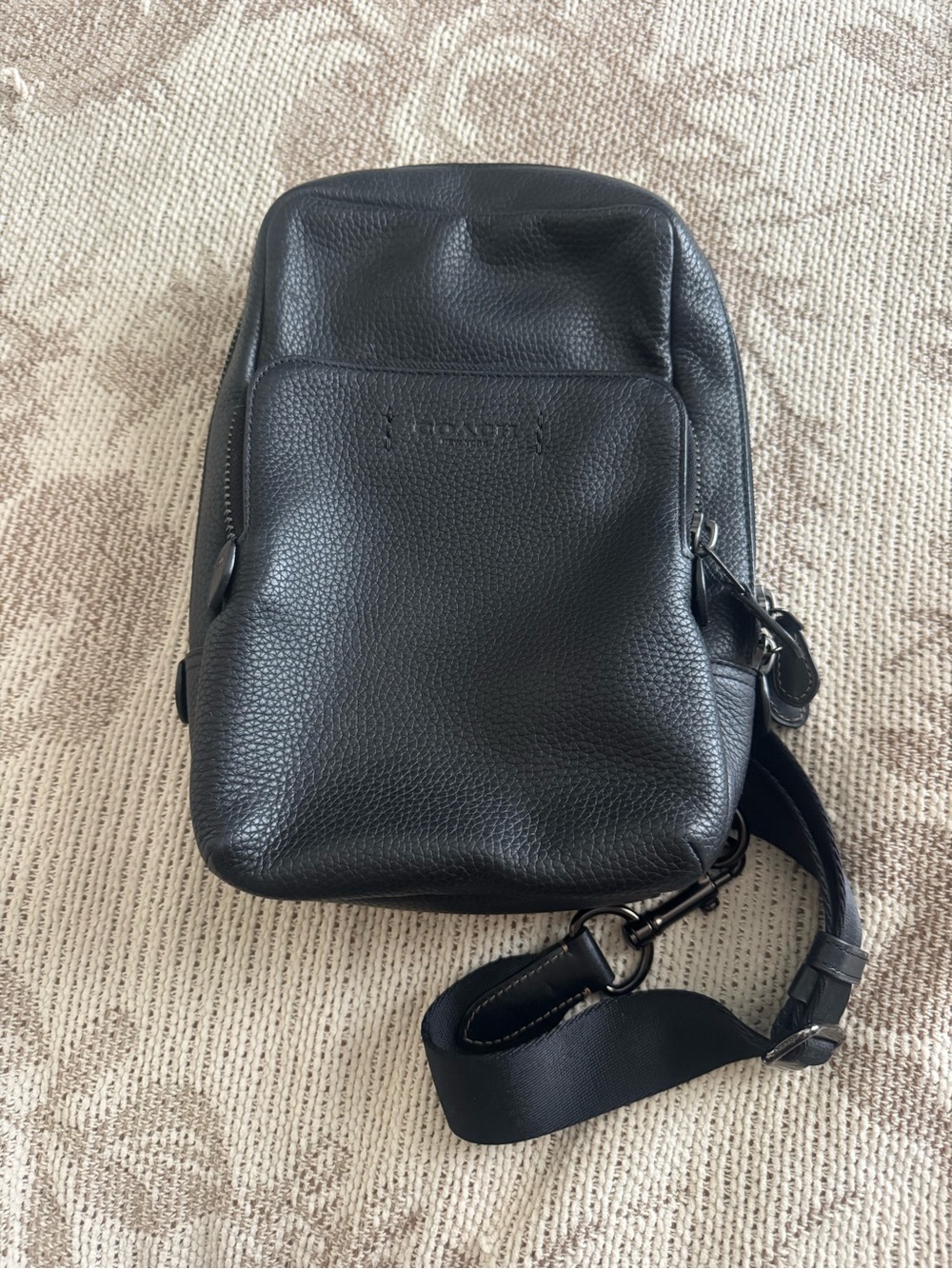 Coach Academy Black Pebbled Leather Sling Backpack / Crossbody